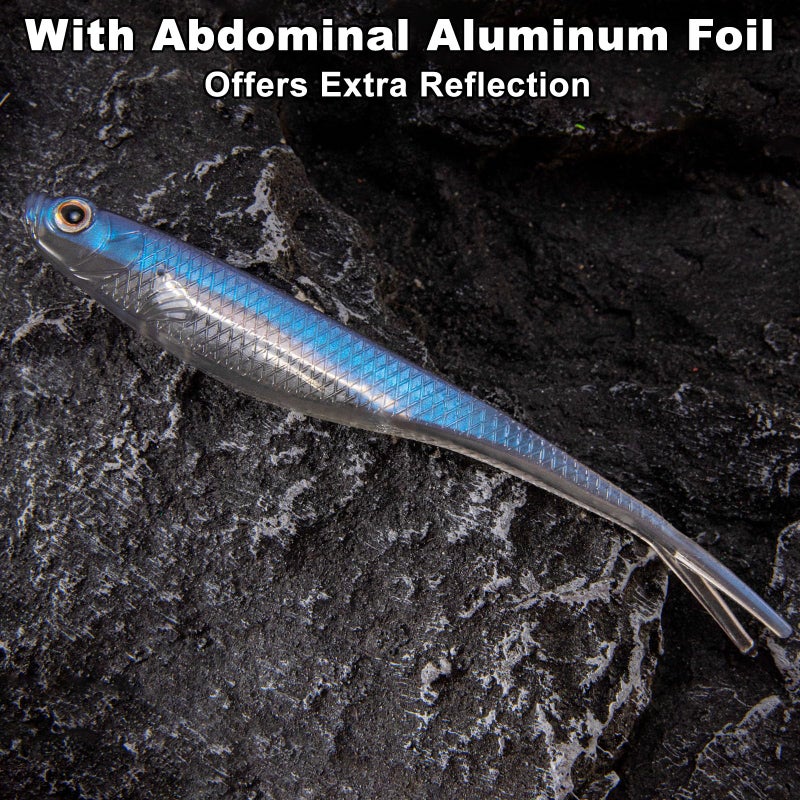 Dr.Fish Soft Plastic Baits Bass Fishing Lures Fork Tail Soft Jerkbait Drop Shot Bait Jerk Shad Minnow Swimbait Crappie Lures for Trout Pike Walleye Green 3'' - Image 5